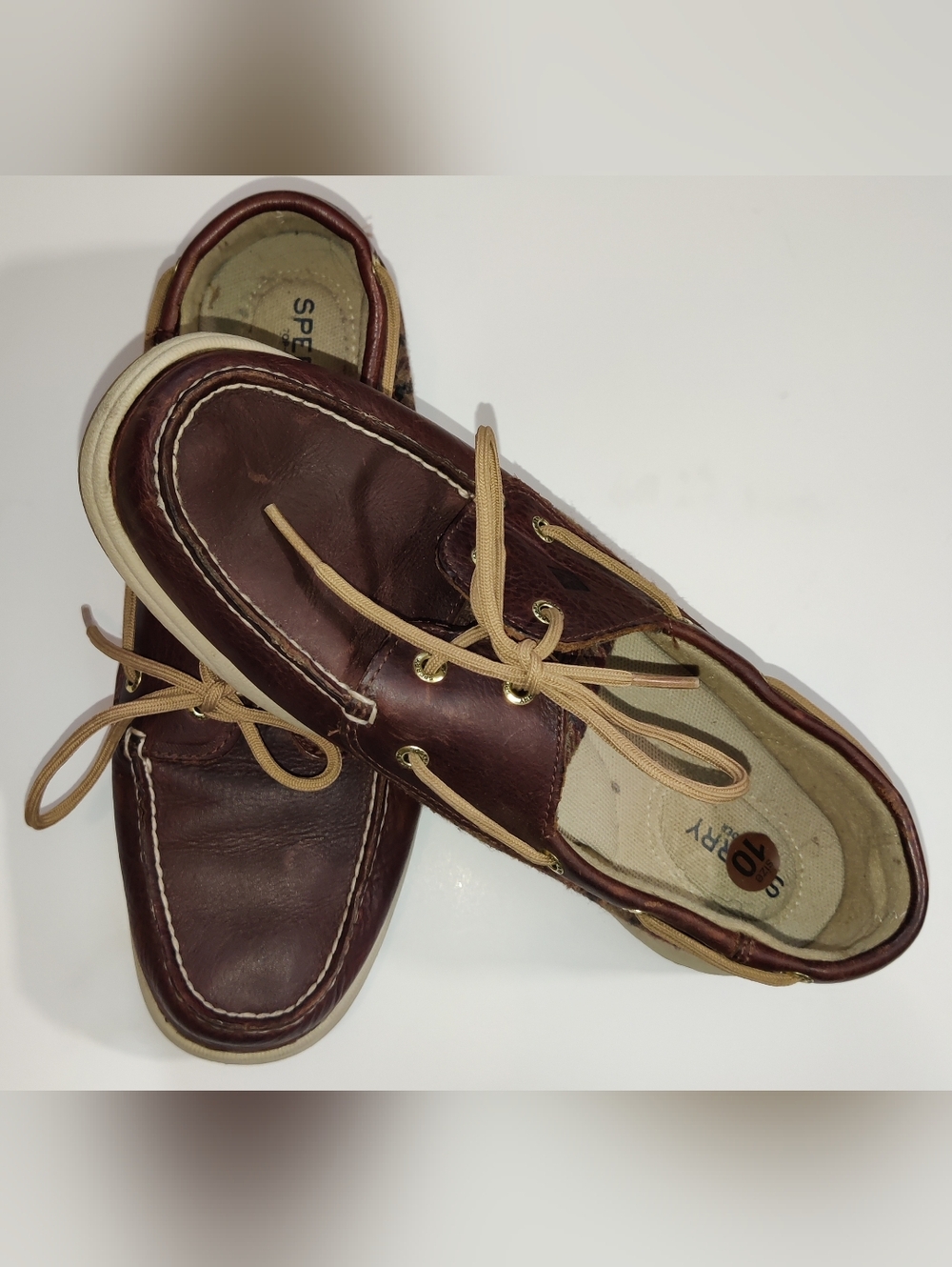 Sperry Top-Sider Two Eye Women's Boat Shoes 10M Brown Leather & Plaid Lined
